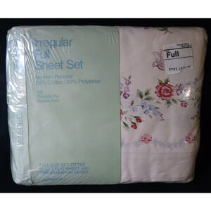 Vintage Floral Irregular Full Sheet Set Fitted & Flat Sheet / Double Pillowcases